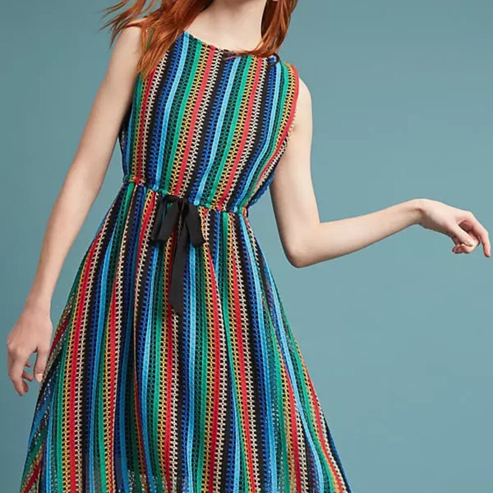Eve Franco X Anthropologie Rainbow Crochet Midi Dress NWOT Size 0 (XS)
